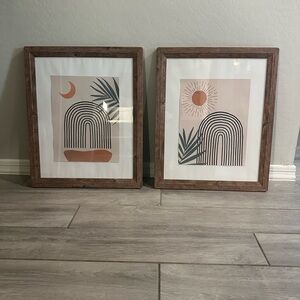 Abstract Framed Art Set with Brown Frames